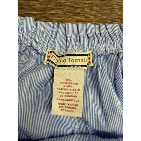 Flying Tomato Dress Women's L Blue White Pinstripe Off Shoulder Embroidered Boho - Image 7