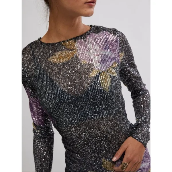 Intimately Free People Gold Rush Floral Sequin Long Sleeve Top - Image 4