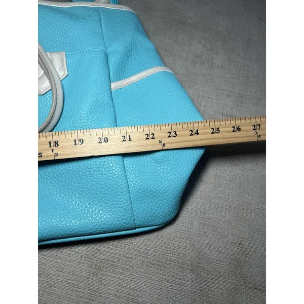 Nicole Miller Tote Bag Womens Large Turquoise PVC Shoulder Travel Zip Studded - Image 13