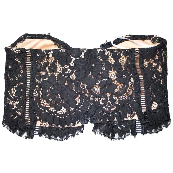 NWOT Womens Lulus Black Cream Nude Lace Strapless Bandeau Crop Top Size Small S - Image 2