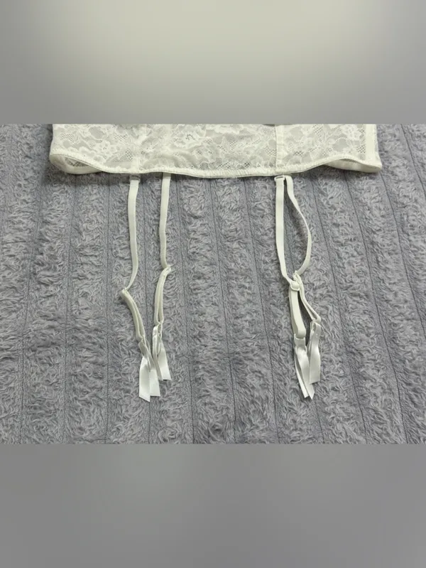 wild fable White Lace Longline Bustier Bralette with Garter Straps - Image 3