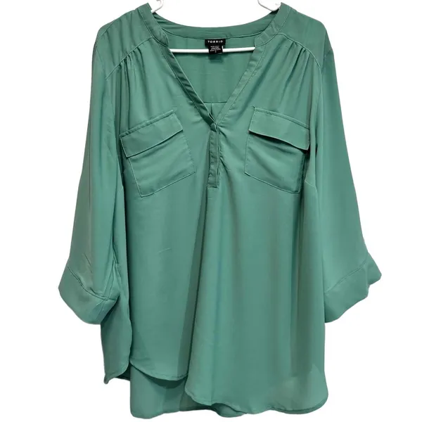 Torrid Harper Georgette Pullover 3/4 Sleeve Blue Green Blouse Plus Size 2X - Image 3