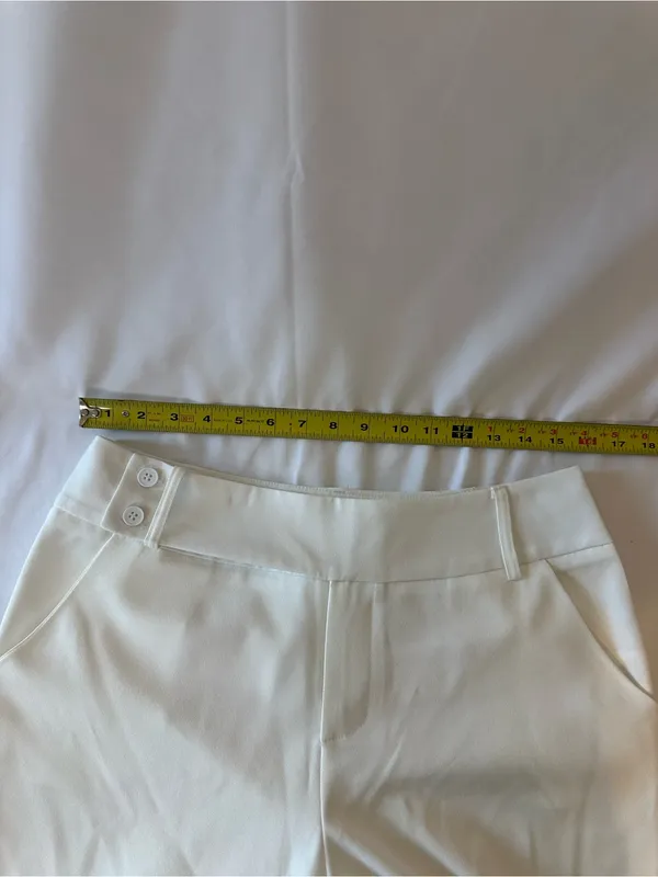 White Women's Dress Pants with Button Waist Detail - Image 2