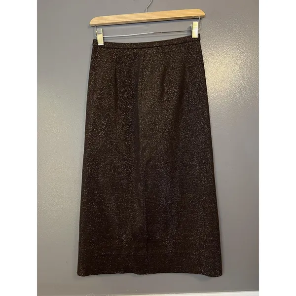Handmade Womens 2 Piece Skirt Set Brown Metallic Sleeveless Top Midi Skirt Evening Party - Image 8