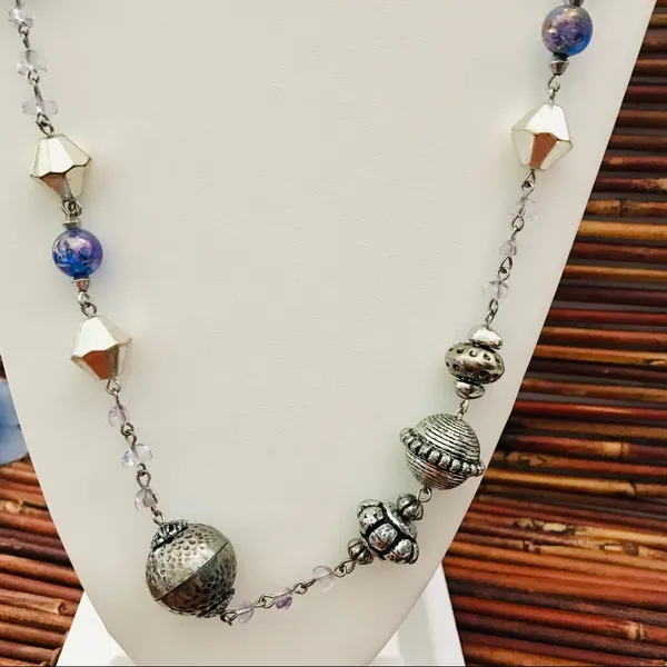 Chico’s Long Silver Tone Beaded Necklace - Image 2