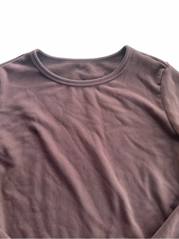 Dazy x StarSeries Brown Fleece Lined Long Sleeve Thermal Top - Size L - Image 4