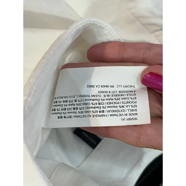 Theory‎ Linen Blend White Wide Leg Cropped Pants Women's Size 4 Minimalist - Image 8