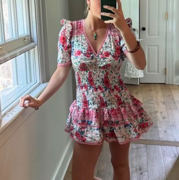 Loveshackfancy Rena Floral Mini Dress Size Medium - Image 5