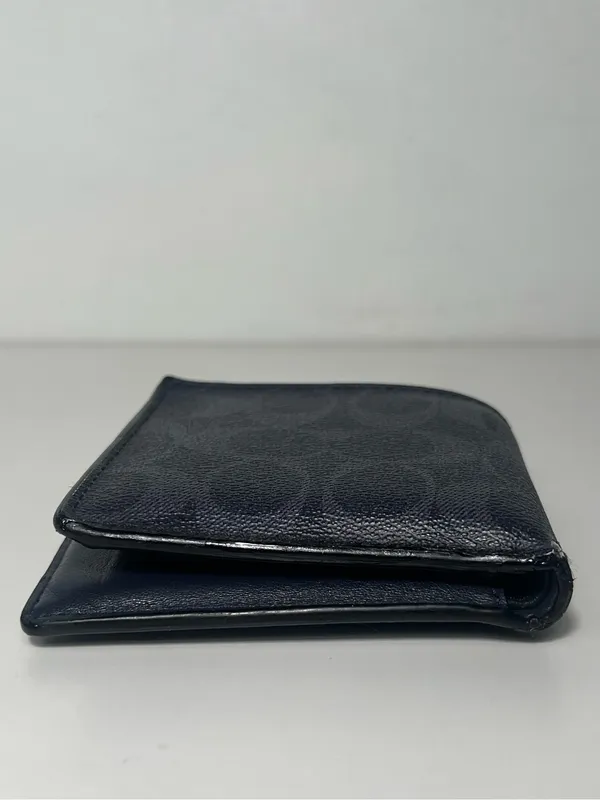 Coach Men's Signature Leather Black & Charcoal Bifold Wallet W/ Coin Pocket - Image 6