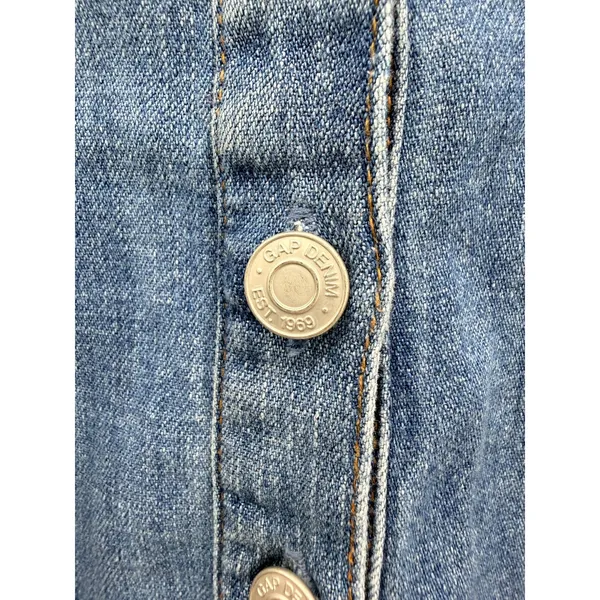 Gap Denim Blue Cotton Band Collar Button Front Shift Dress Womens Small Pockets - Image 4