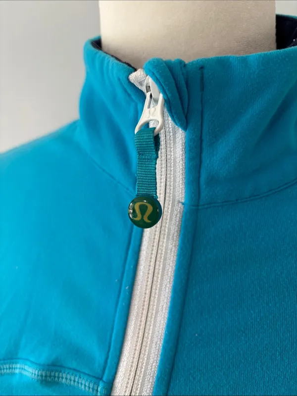 Lululemon Yohari Zip Front Jacket 10 Blue Mock Neck Tie Waist Sweatshirt Top - Image 5