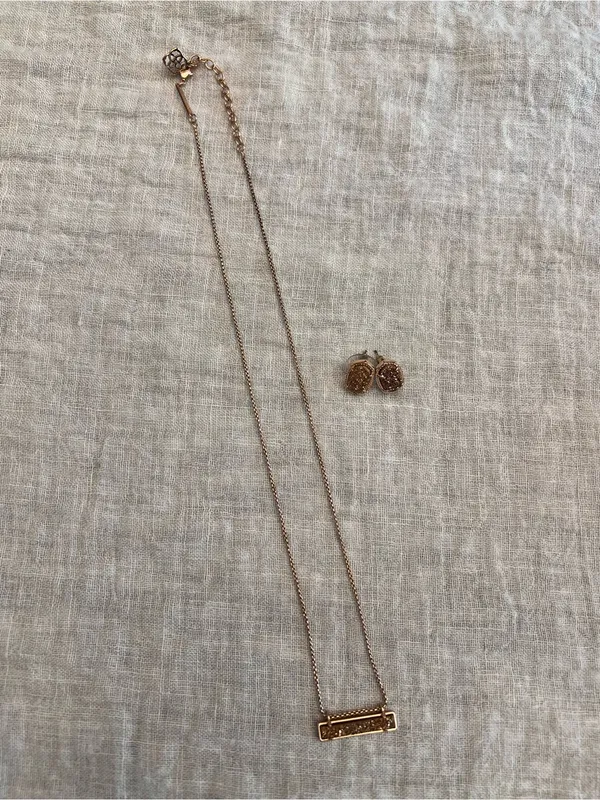 (SET) Kendra Scott Rose Gold Bar Druzy Necklace and Ellie Rose Druzy - Image 2
