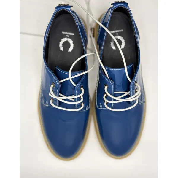 Fred Perry Women's Blue Patent Leather Crepe Sole Derby Oxford Lace Up Shoes S6 - Image 2