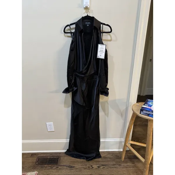 Xscape Women's V-Neck Long Sleeve Ball Gown Size 4 Satin Collared Cuffed - Image 5