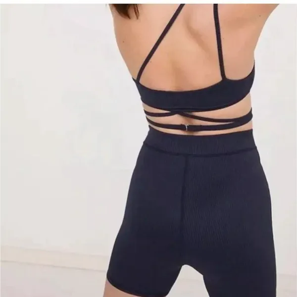 For Love & Lemons Chloe Midnight Blue Waist Strap Ribbed‎ Bike Shorts S - Image 2