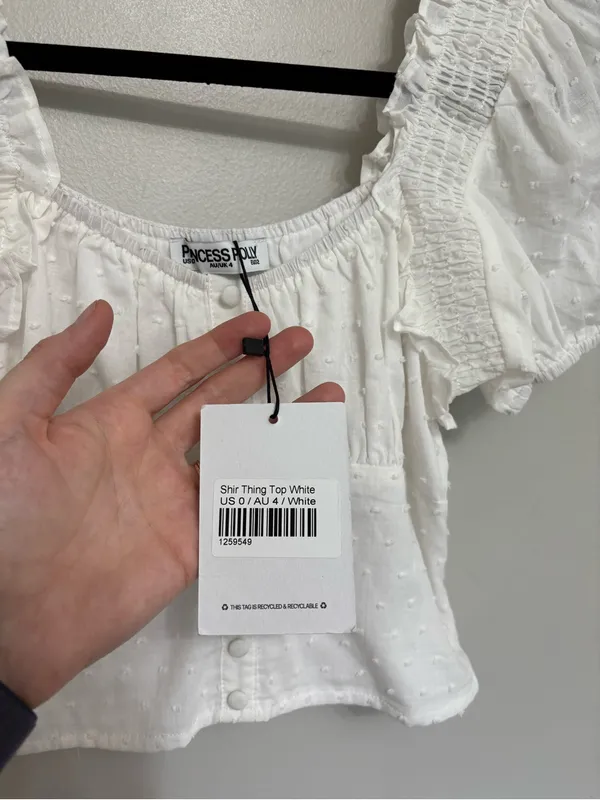 NEW Princess Polly Shir Thing Top in White - Size US 0 - Image 6
