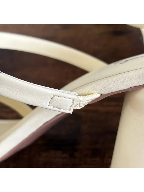 Qupid‎ Strappy Block Heel Slide Sandals Size 10 Cream Square Toe Minimalist - Image 10