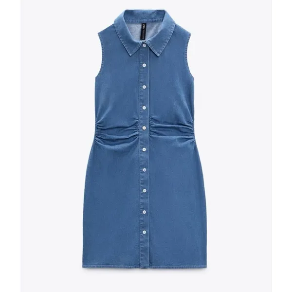 ✨Zara Denim Button Down Smocked Sz Large Dress✨ - Image 2
