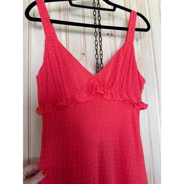 NWT Lulus Lulus Valonia Red Orange Ruffled Clip Dot Empire Waist Midi Dress Sz M - Image 4