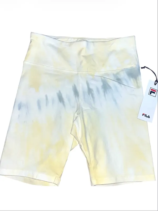 FILA Women's Yellow & Gray Tie-Dye High-Waist Bike Shorts - Image 2