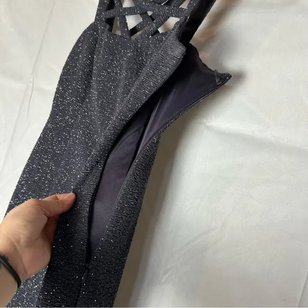Eliza J Dark Navy Crisscross Strap Cut Out Sparkly Glitter Mini‎ Dress Size 2 - Image 6