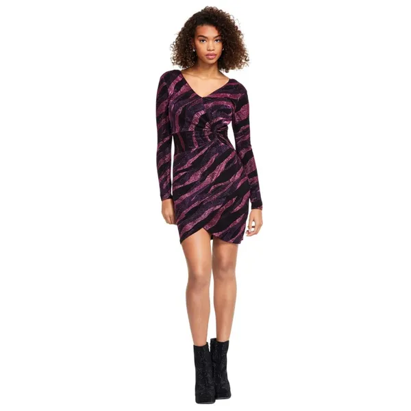 Siena Womens Metallic Side-Twist Long-Sleeve Dress SATN1869 Purple Multi 14 - Image 7