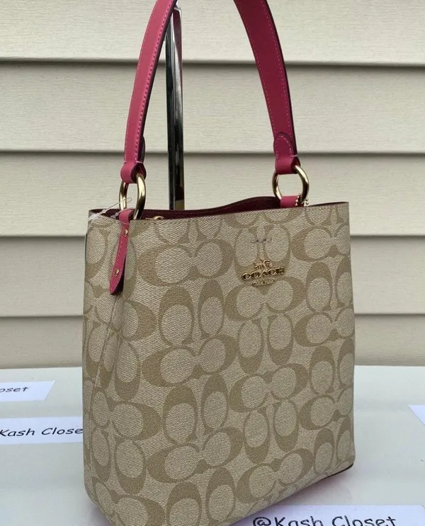 Coach KhakiPink Signature Town Small Bucket Bag - Image 4