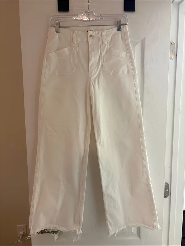 Paige Anessa High Rise Wide Leg Ankle Jeans in Tonal Ecru size 27 - Image 4