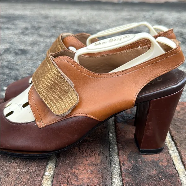Anyi Lu Women's 60s Vintage Style Chunky Leather Peep Toe Slingback Heels EU37.5 - Image 8
