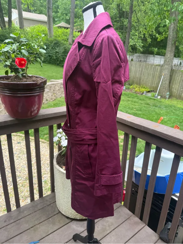 BANANA REPUBLIC Maroon Belted Trench Coat Jacket Size L Large - Image 3