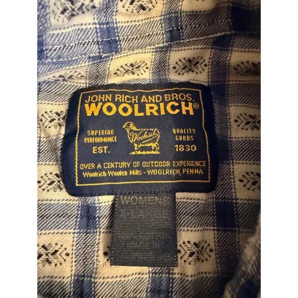 Woolrich Blue Geometric Plaid Button Down Shirt Large Coastal Cowgirl XL‎ - Image 4