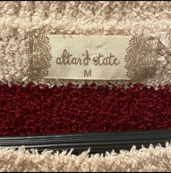 Altar’d State Red Taupe Tan Striped Fuzzy Sweater Soft M Retro Preppy Oversized - Image 4