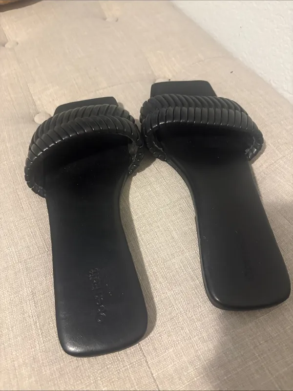 Nordstrom Open Edit black Woven Strap Slide Sandals for Women 9 - Image 3