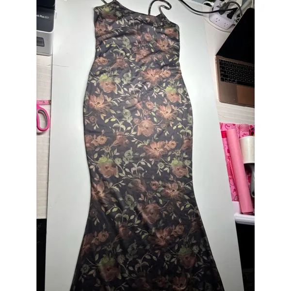 ROMWE Floral Lace Hem Maxi Slip Dress XS 90s Vintage Grunge Academia Cottagecore - Image 4