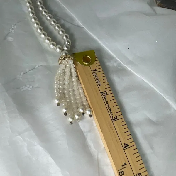 Vintage faux glass pearls 24” & beaded tassel. - Image 7