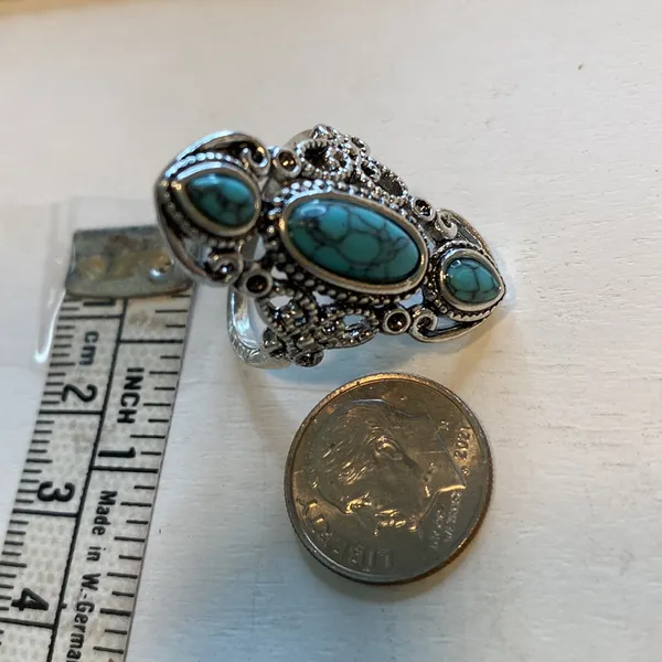 Boho Coastalcore Light Blue Turquoise Stone Ring Lapis Lazuli Size 8 Ring Women - Image 5