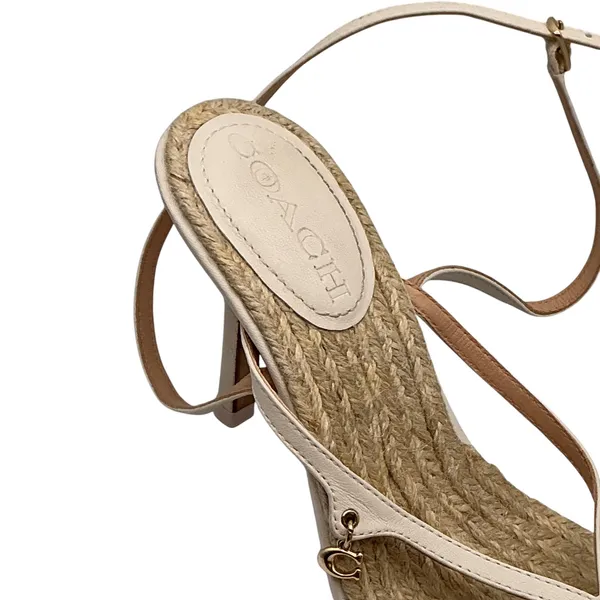 Coach Womens Strappy Leather Espadrille Stiletto Sandals Cream Square Toe Size 7 - Image 8