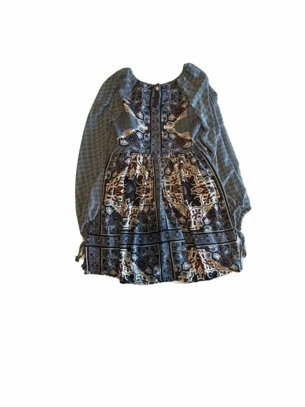 Free People Oksana Printed Boho Mini Dress Marine Combo - Image 3