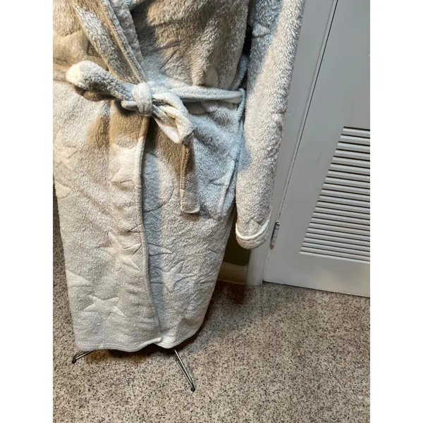 Secret Treasures Women's Sz XL 16-18 Plush Robe Light Gray White Moon Star Print - Image 7