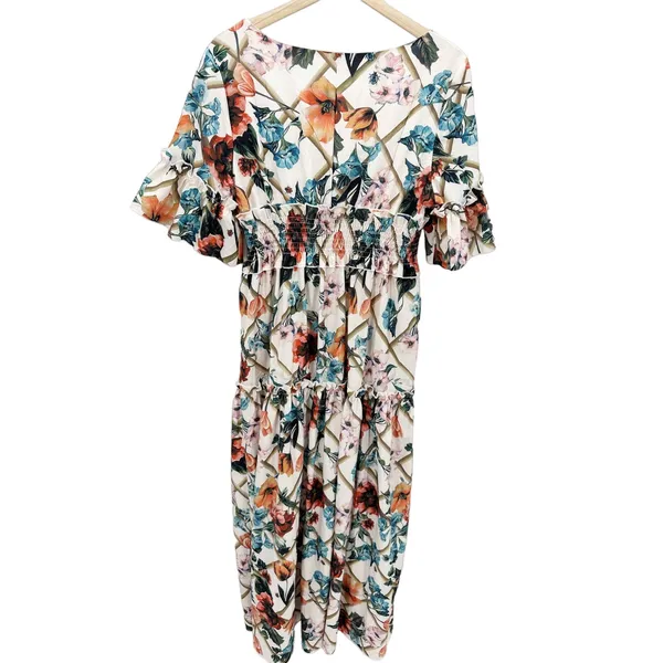 White Floral Maxi Dress Size L Flowy Feminine Long‎ Summer Lightweight Boho - Image 2