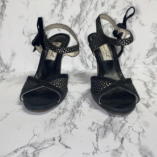 Comme Il Faut Vintage Argentine Tano Polka Dot Velvet Tie Ankle Heels Women's 7 - Image 3