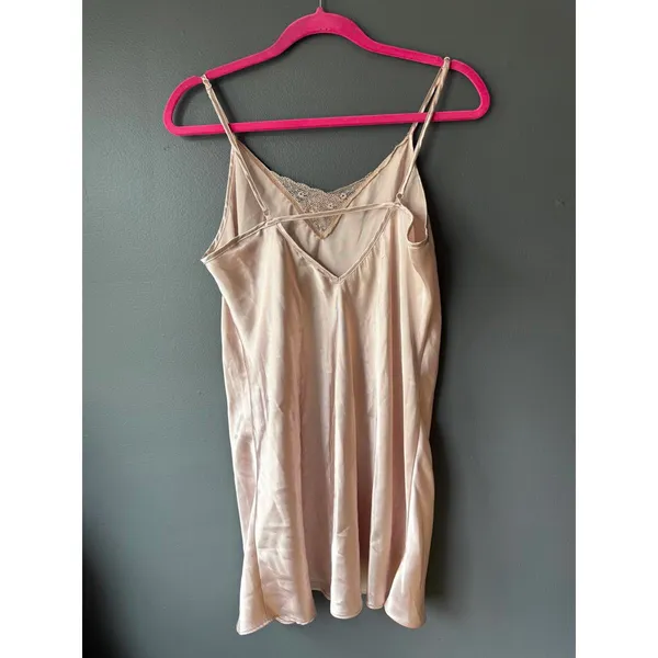 Linea Donatella Pale Pink Satin Slip Dress with Lace Detail Size Large - Image 2
