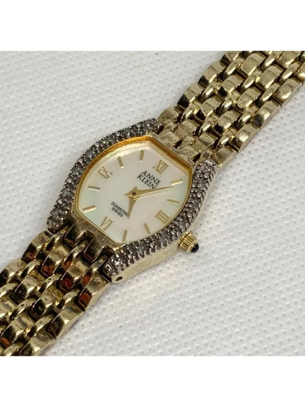 Vintage Anne Klein Swiss Diamond gold tone watch 22mm Quartz Mop dial running - Image 3
