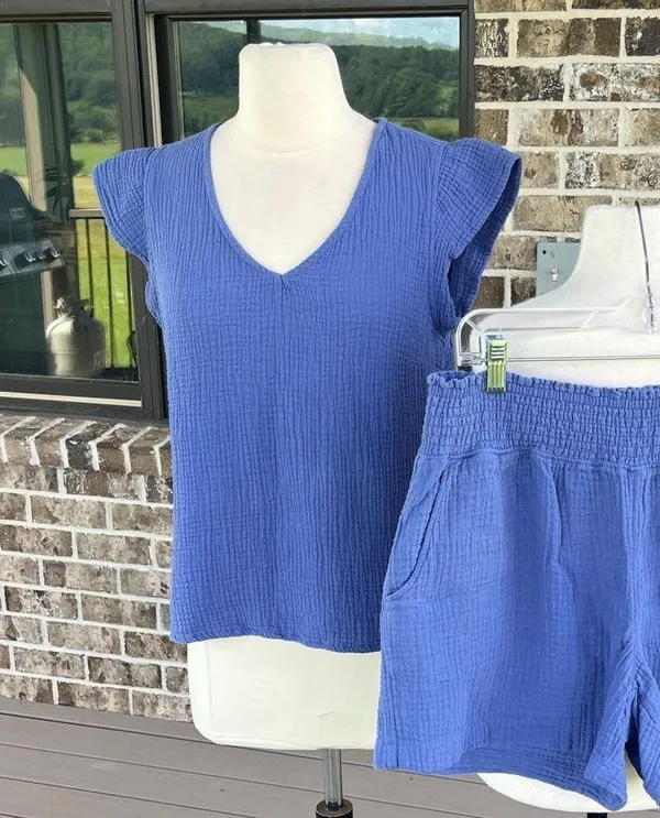 Short Set Comfy Gauzy Blue Top Shorts - Image 2