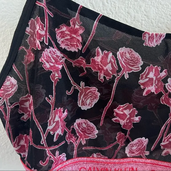 NWT Calvin Klein One Mesh Floral Pull On Bralette Adj Straps Romantic Pink Large - Image 2