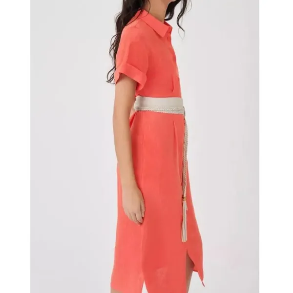 Maje Size 38 Cutout Twisted 100% Linen Midi Shirt Dress‎ - Image 3