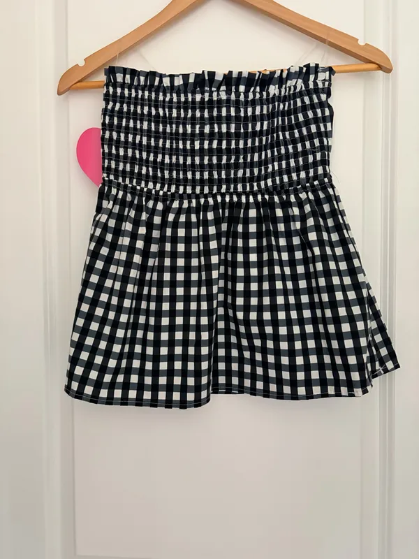 Gingham Strapless Top Black White Front Bow - Image 2