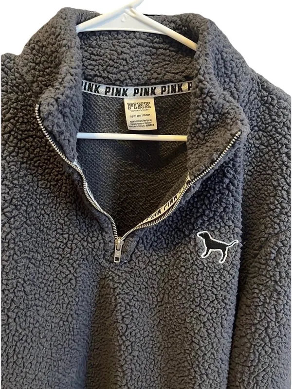 PINK Victoria’s Secret Gray Sherpa 1/4 Zip Pullover Sweatshirt Cozy Warm Size S - Image 4