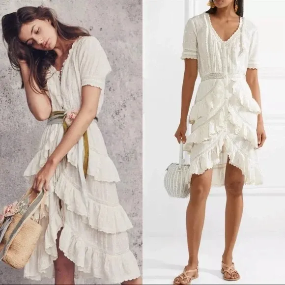 LoveShackFancy Bec Victorian Ruffle Peasant Midi Dress Farmhouse Ivory Size 2 - Image 3