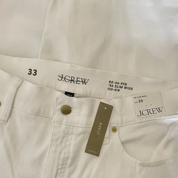 NWT!! J. CREW '96 Slim Wide Jeans Retro Raw Hems Solid White Preppy Frayed 33 - Image 12